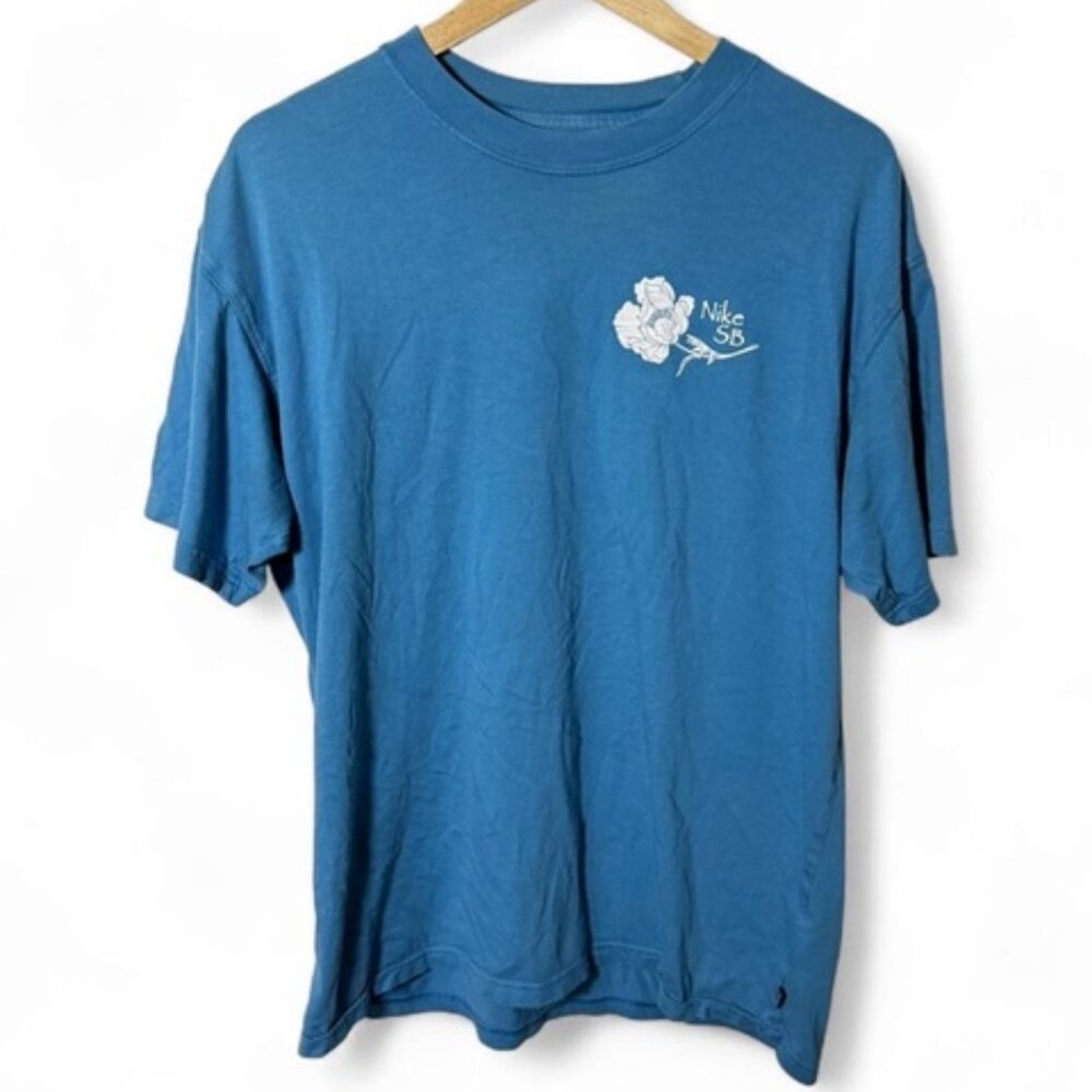 Loose Fit Floral Graphic T-Shirt Blue Size Large Rose Floral Streetwear